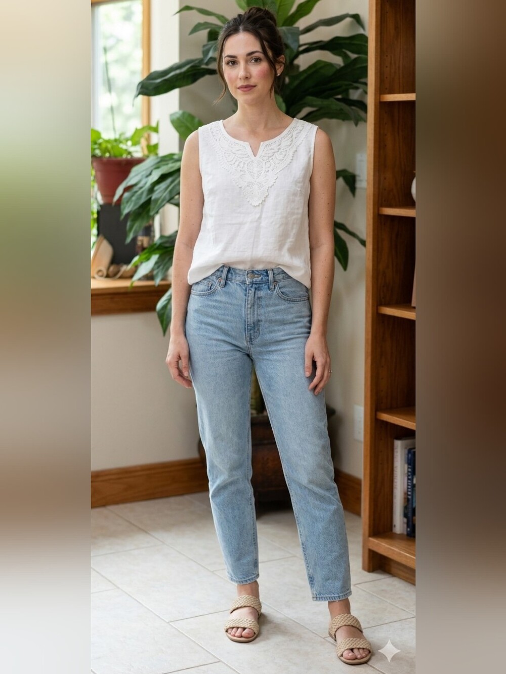 Lina Tomei Women's White Linen Tank Top - Picture 2 of 9